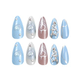 VIBEFICANT Glaze 3D Star Rhinestone Embellished Medium Almond Blue Press-On Nails